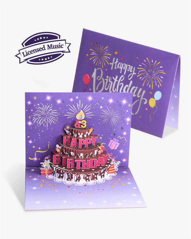 Purple Birthday Card with Music Firework