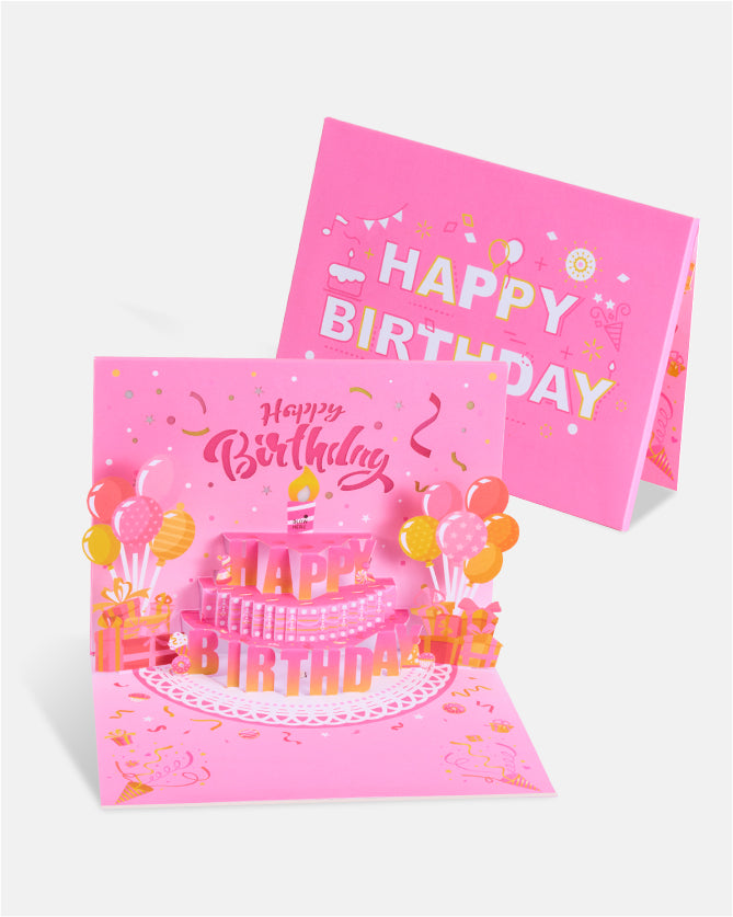 Pink Birthday Card with Blowable LED Candle